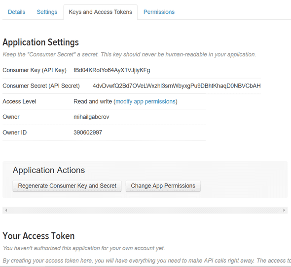 Keys and Access Tokens